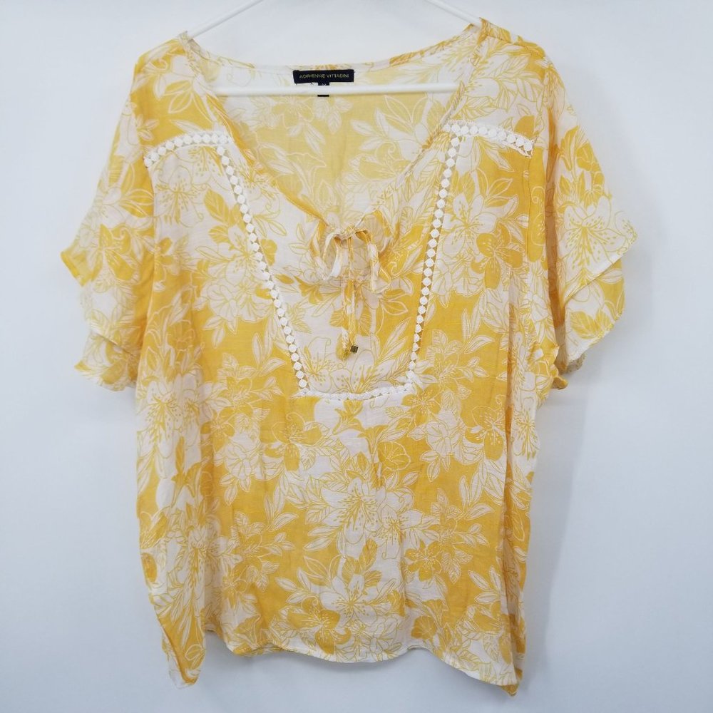 Women's Blouse by Adrienne Vittadini Yellow and White Floral Print 3X